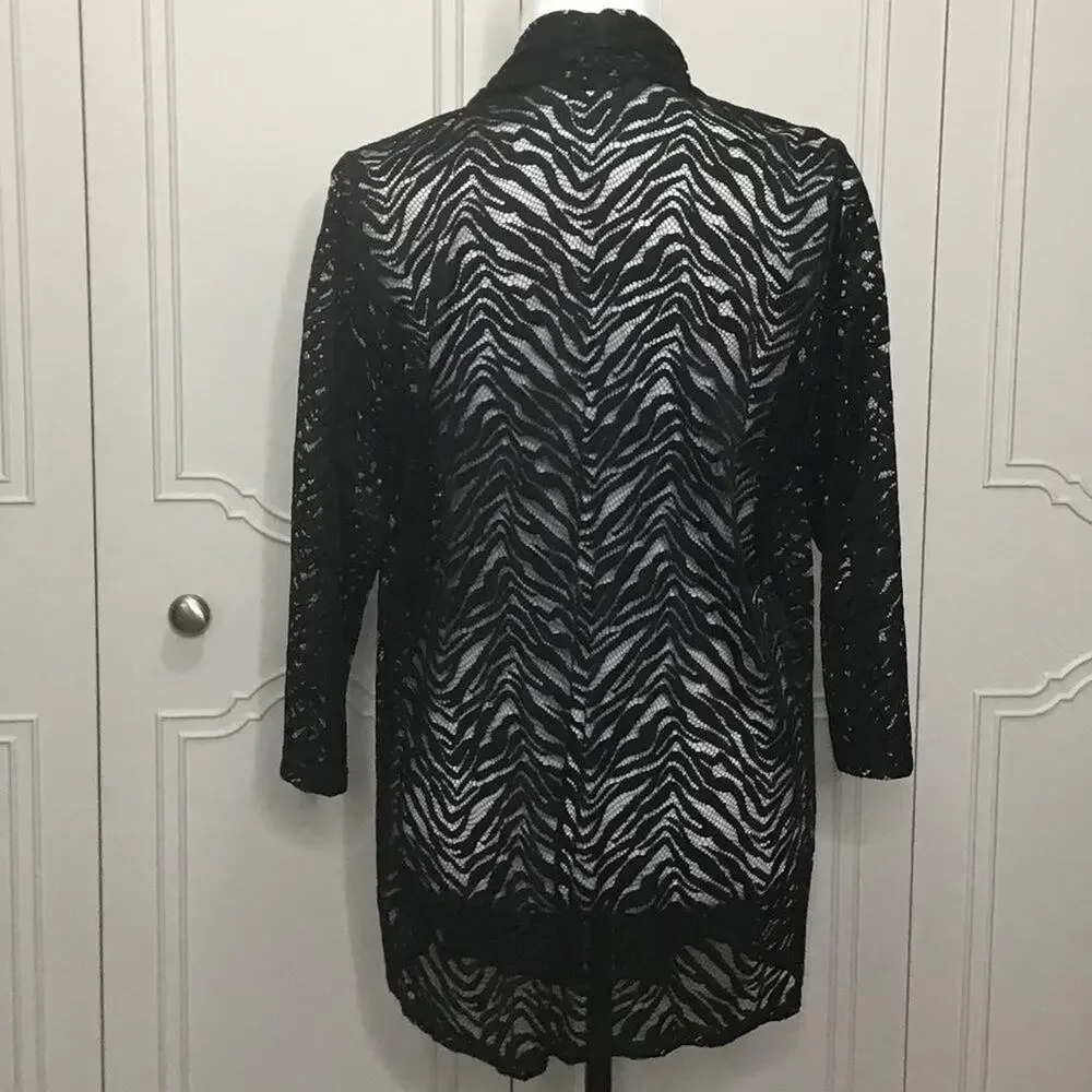 SUSAN GRAVER Black Peek Through Lace Jacket - Size Medium - Picture 3 of 4